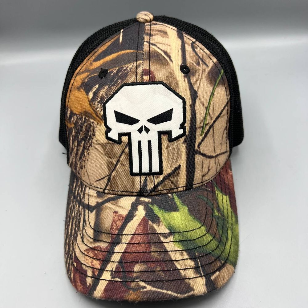 Marvel Punisher Skull Trucker Hat Men Black Camo Snap Back Cap